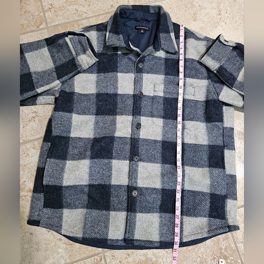 Banana Republic Navy Gray Buffalo Check Shirt Jacket Shacket XL Preppy Classic - Picture 8 of 8